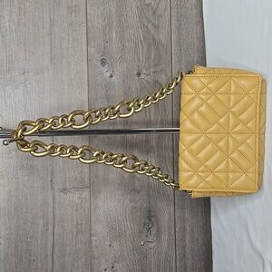 Zara Quilted Yellow Chain Shoulder Bag Vegan Leather